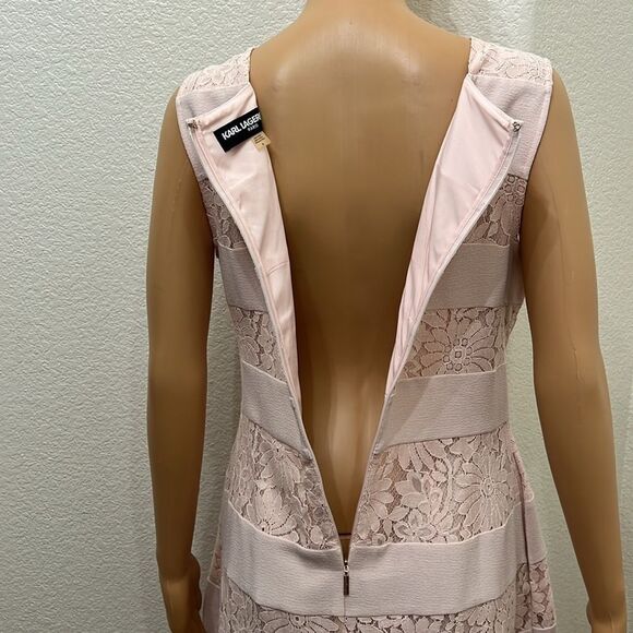 Karl Lagerfeld Paris Pink Casual Dress Sleeveless Sheer Floral Lace Embroidered - Picture 7 of 12